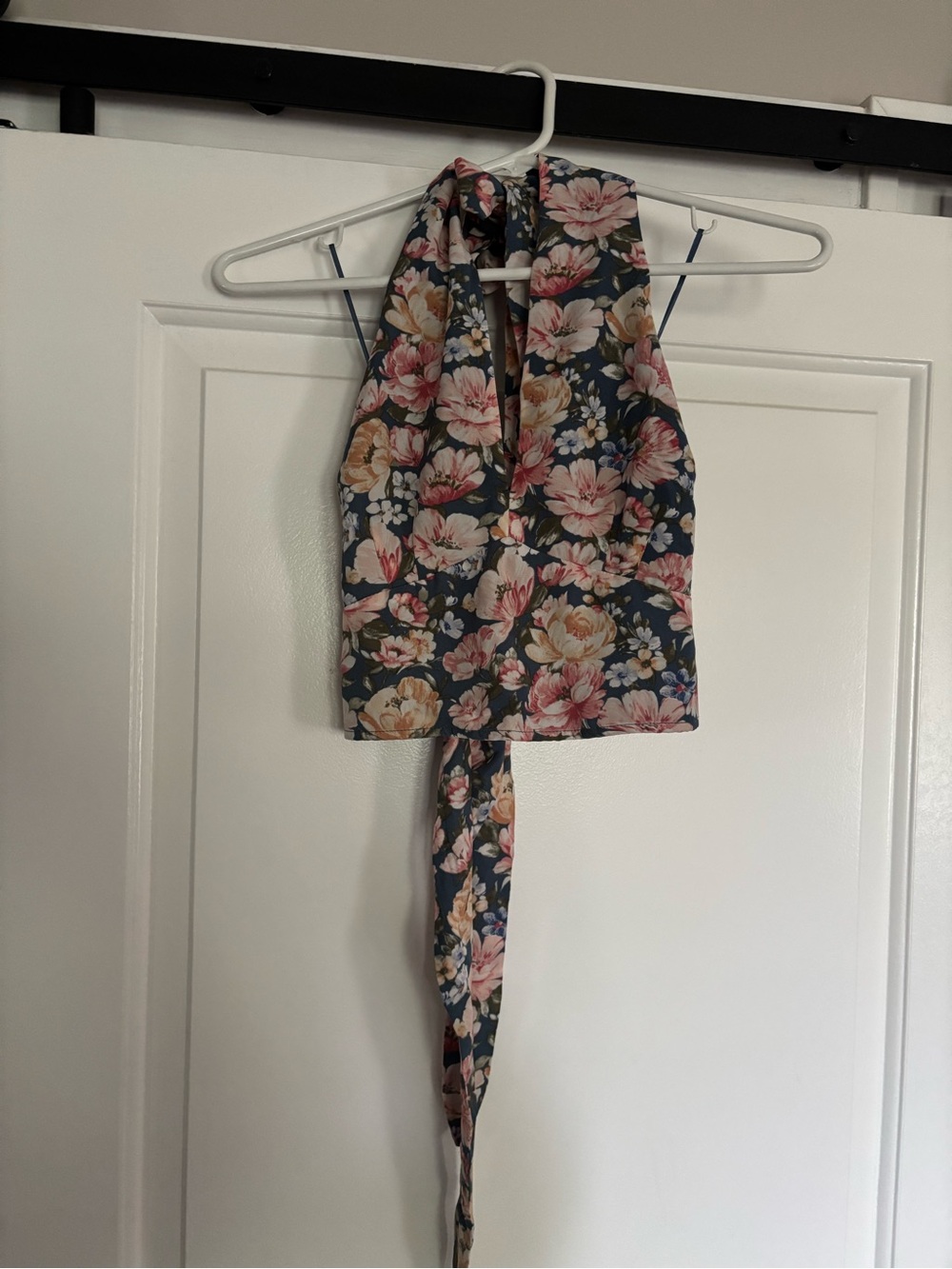 Abercrombie Floral Halter Top with Tie-Back - Navy & Pink